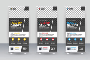 Business Roll Up Banner. corporate Roll up background for Presentation. Vertical roll up, x-stand, exhibition display, Retractable banner stand	
