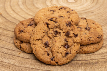 Chocolate chip cookies isolated on white background, Homemad cookies close up.
