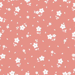 seamless vintage pattern. white flowers and leaves. coral background. vector texture. fashionable print for textiles and wallpaper.