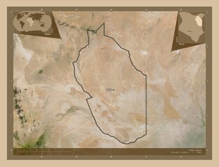 Wajir, Kenya. Low-res satellite. Labelled points of cities