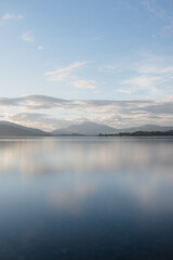 Beautiful daytime reflections on Loch Lomond of Ben Lomond