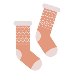 Vector illustration flat design colorful sock isolated on white background. Textile warm clothes socks pair cute decoration wool winter clothing. Season collection.