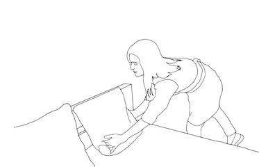 Cleaning lady line flat icon. illustration woman with a mop and a basin. Maid