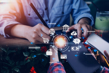 futuristic digital processing of biometric identification fingerprint scanner for access personal financial data. surveillance and security scanning of digital programs cyber futuristic applications