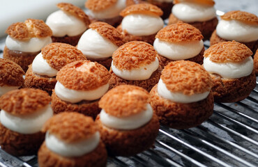 Fresh baked homemade buns on the grill for breakfast, Semla or semlor, Traditional winter sweet,                      