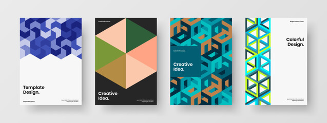 Trendy mosaic tiles company brochure concept composition. Minimalistic booklet A4 vector design illustration set.