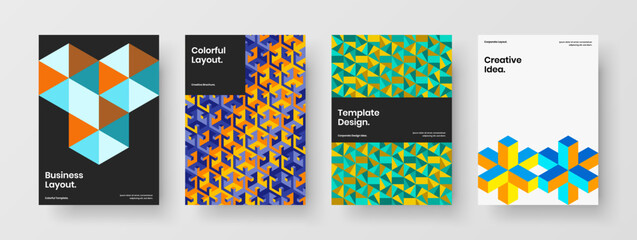 Trendy geometric pattern book cover template collection. Simple poster design vector layout bundle.