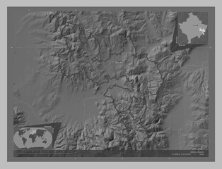 Gjilan, Kosovo. Grayscale. Labelled points of cities