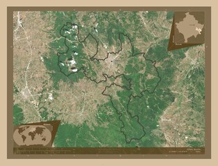 Gjilan, Kosovo. Low-res satellite. Labelled points of cities