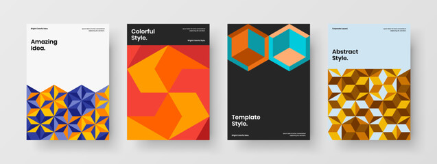 Vivid geometric shapes flyer template collection. Original corporate cover design vector concept bundle.