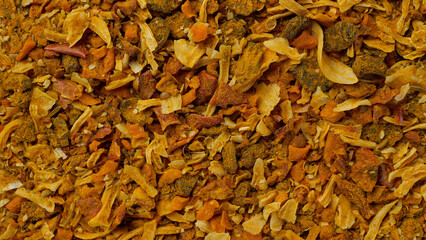 Seasoning top view. Dry seasoning for meat, fish, chicken
