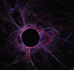 space fantasy illustration of purple planetary system on dark space background, art, design