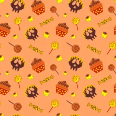 Meubelstickers Halloween candy seamless pattern. Many types spooky dessert. Vector illustration © Natasha Chernysheva