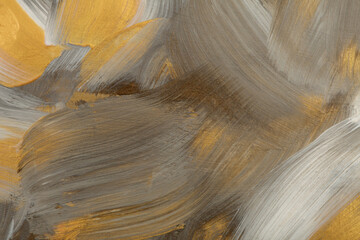 Modern oil and Acrylic smear blot painting wall. Abstract texture gold, bronze, beige color stain brushstroke background. Contemporary art. Fragment.