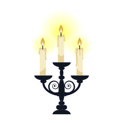 Candelabrum with burning candles cartoon vector illustration isolated on white background