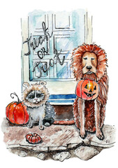 Dog and Cat Halloween. Idea for Halloween holidays.