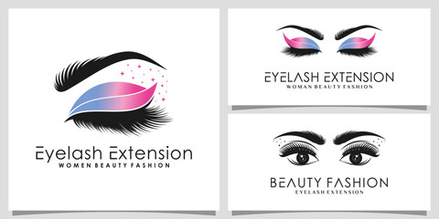 Set of eyelashes extension logo design bundle for beauty salon with creative modern concept