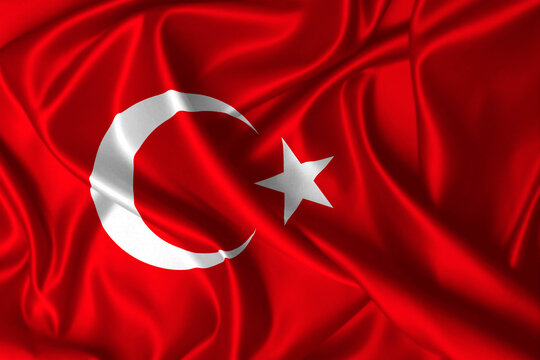 Turkish flag. Realistic flag on fabric texture