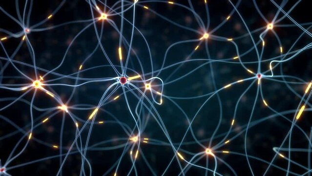 Neurons connection and communication in a neural network. Neuronal activity in the brain. Perfect to use as a background for science, technology or biology. Tracking shot. 4K