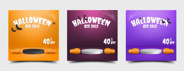 Set of Halloween sale social media post template design
