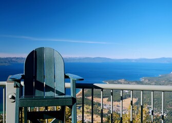 Closeup shot of a wooden chair near Lake Tahoe, USA
