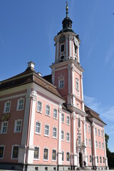 Fototapeta na wymiar Pink Facade of Birnau Monastery on Lake Constance, Full Length Portrait, Germany