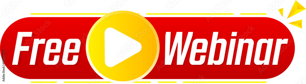 Aufkleber free webinar icon, flat design style with red play button