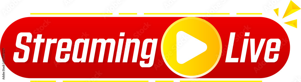 Aufkleber Vector live stream icon flat style with play button isolated on transparent background for blog, player, broadcast, website, online radio, media labels, logo. Live stream banner