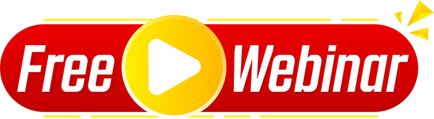 Free Webinar Icon, flat design style with red play button