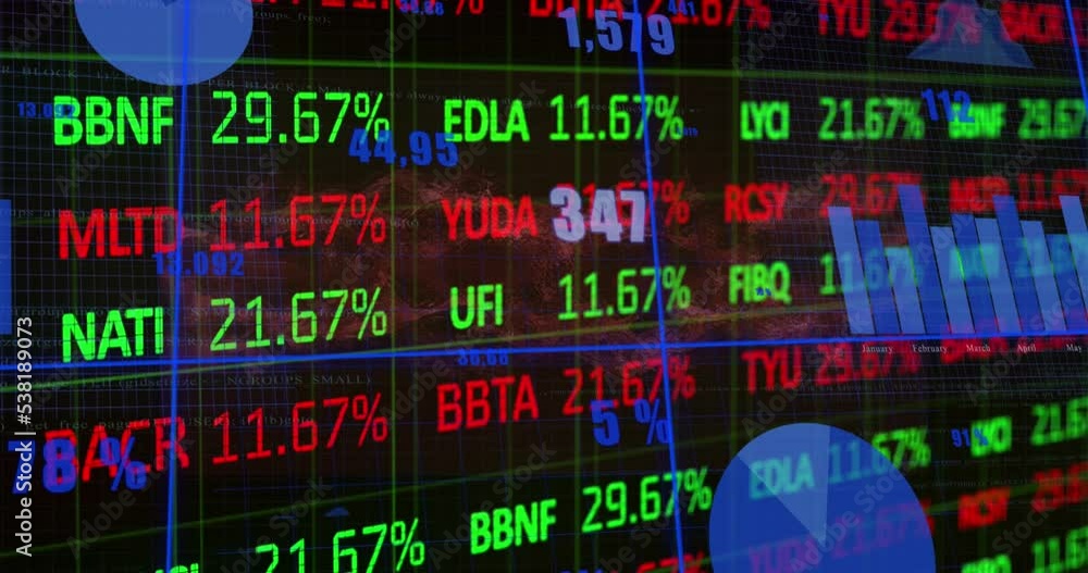 Aufkleber animation of financial data processing over dark background