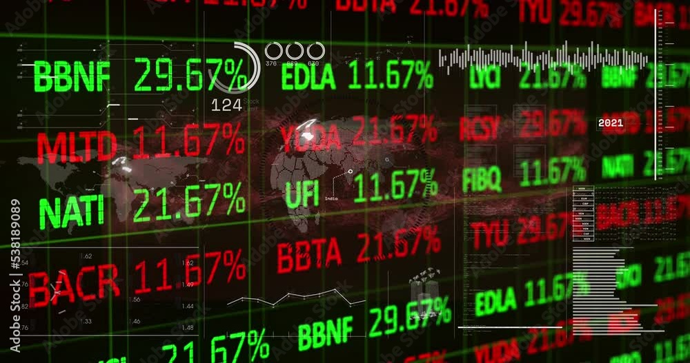 Aufkleber animation of financial data processing over dark background