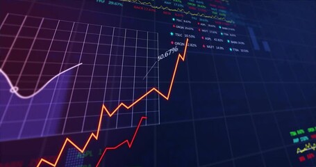 Animation of financial data processing over dark background - Powered by Adobe