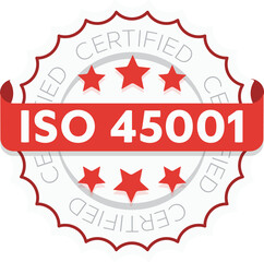 ISO 45001 certified sign. Environmental management system international standard approved stamp. Green isolated vector icon