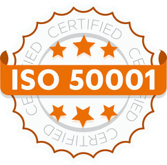 ISO 50001 certified sign. Environmental management system international standard approved stamp. Green isolated vector icon