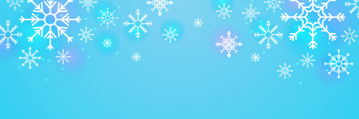 Christmas blue background with snow and snowflake