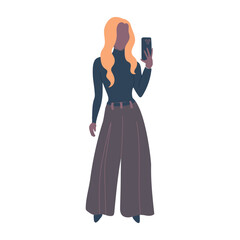 Girl boss female vector illustration. Young blonde woman makes a photo of herself.