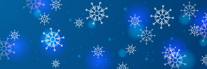 Christmas blue background with snow and snowflake