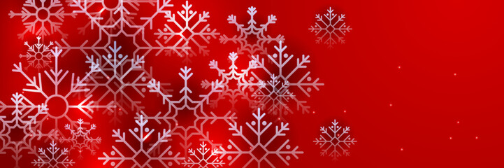 Christmas red background with snow and snowflake. Christmas card with snowflake border vector illustration