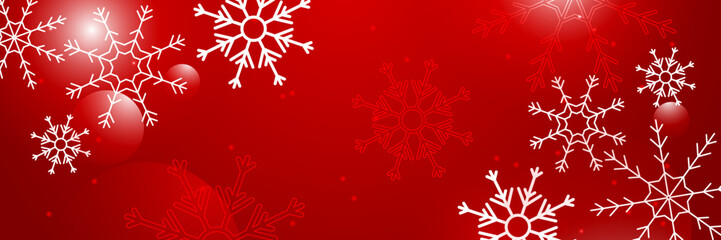 Christmas red background with snow and snowflake. Christmas card with snowflake border vector illustration