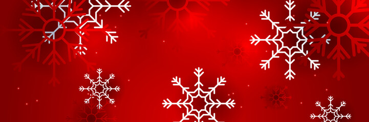 Christmas red background with snow and snowflake. Christmas card with snowflake border vector illustration