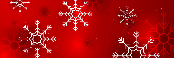 Christmas red background with snow and snowflake. Christmas card with snowflake border vector illustration