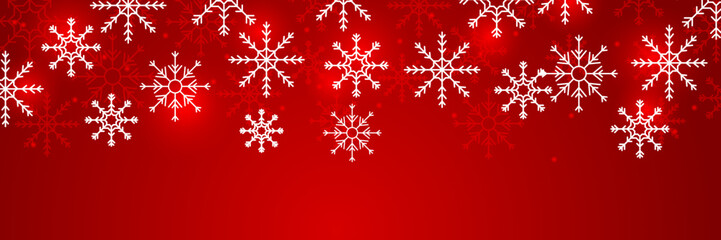 Christmas red background with snow and snowflake. Christmas card with snowflake border vector illustration