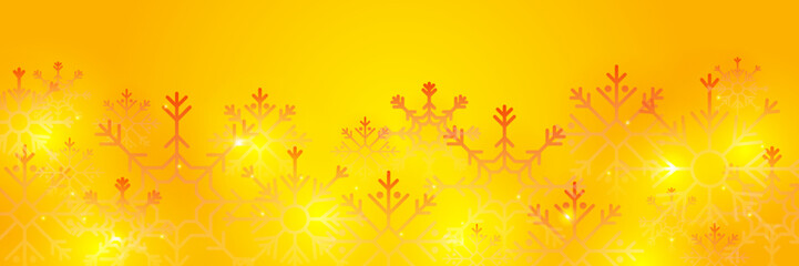 Christmas yellow orange background with snow and snowflake. Christmas card with snowflake border vector illustration