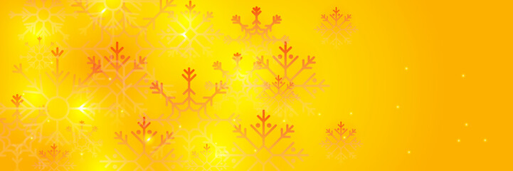 Obraz na płótnie Canvas Christmas yellow orange background with snow and snowflake. Christmas card with snowflake border vector illustration