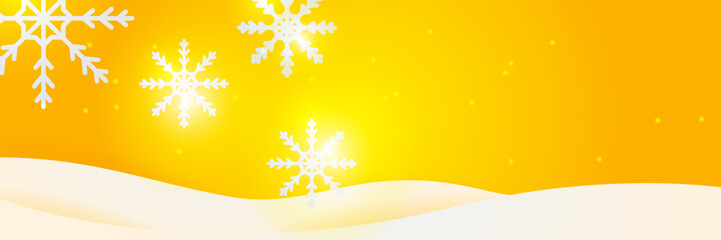 Christmas yellow orange background with snow and snowflake. Christmas card with snowflake border vector illustration