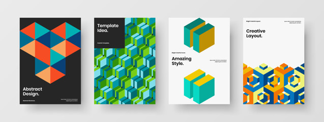 Fototapeta premium Vivid banner design vector template set. Fresh mosaic tiles corporate identity illustration collection.