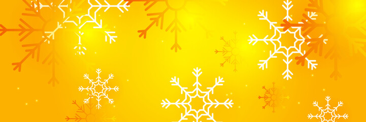 Fototapeta premium Christmas yellow orange background with snow and snowflake. Christmas card with snowflake border vector illustration