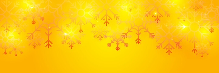 Christmas yellow orange background with snow and snowflake. Christmas card with snowflake border vector illustration