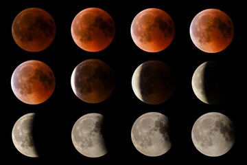 Phases of a lunar eclipse, a blood moon