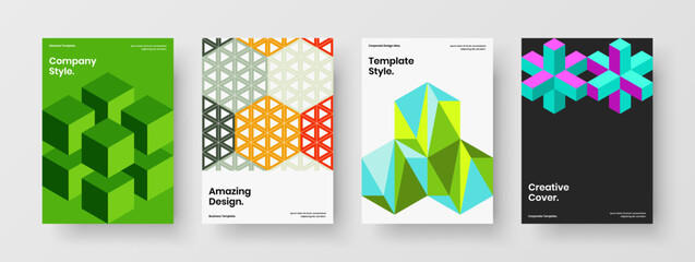 Fototapeta premium Colorful magazine cover A4 vector design layout bundle. Abstract mosaic tiles leaflet concept set.